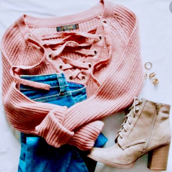 Knit Lace Up Sweater - Picture 3 of 5